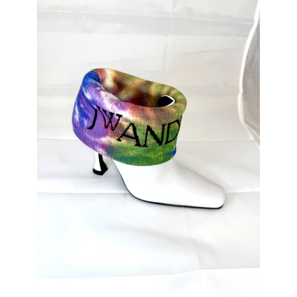 JW Anderson White Leather Tie Dye Logo Cuff Ankle Boots Size EU 35 / US 4.5 NIB